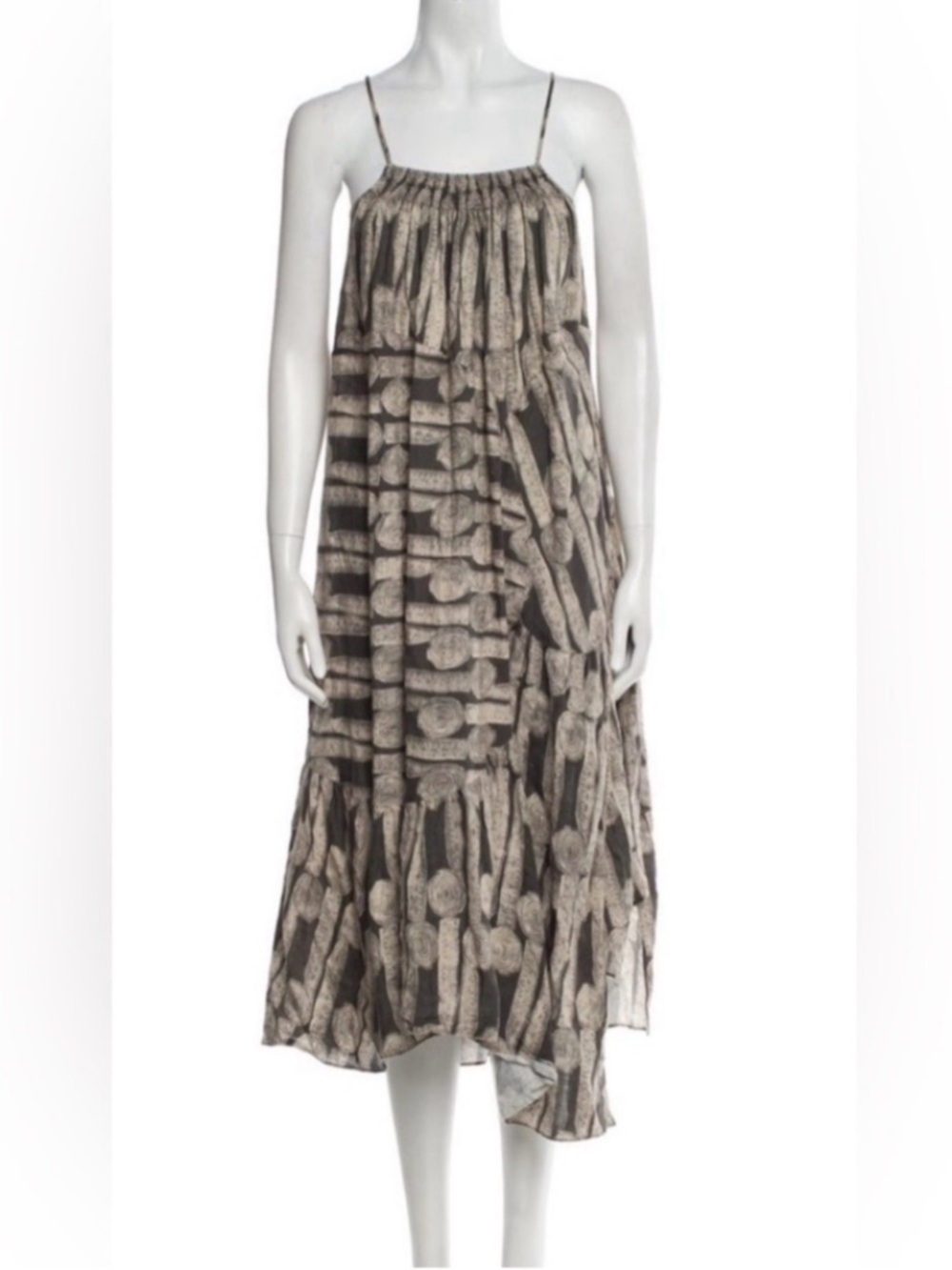 Rachel comey 100% linen tent dress gray beige measuring tape pattern size O/XS